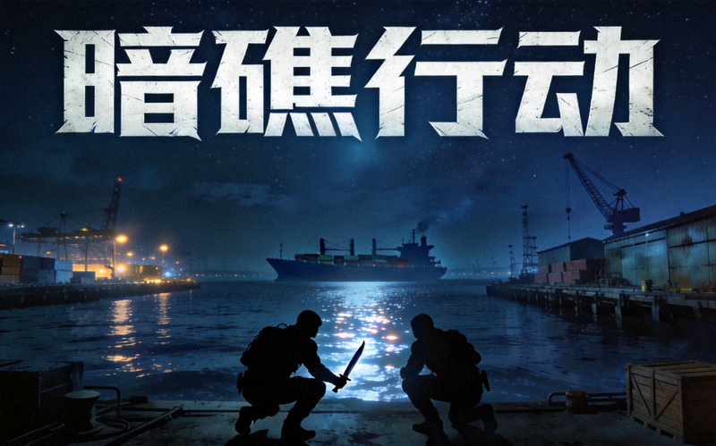暗礁行动游戏封面图，画面为夜色海港与潜行人物剪影