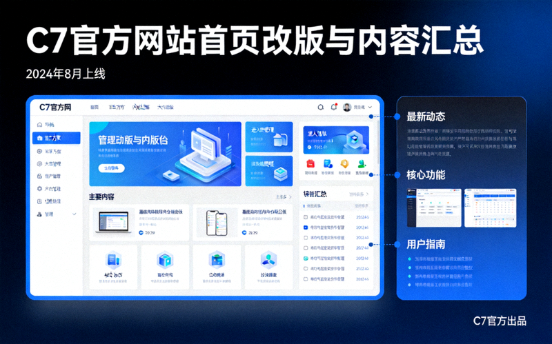 C7官网首页改版后整体视觉布局与栏目结构示意图